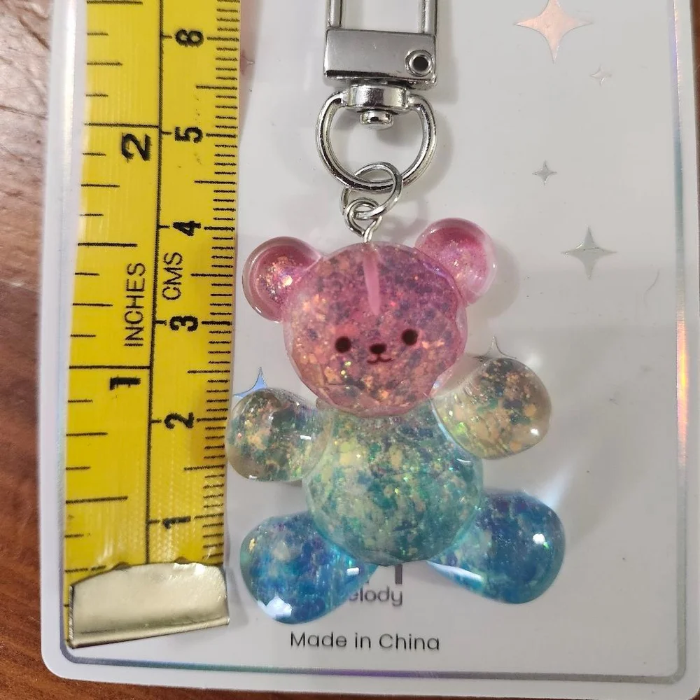 Charm Pop Glitter Bear Keychain Pink Blue